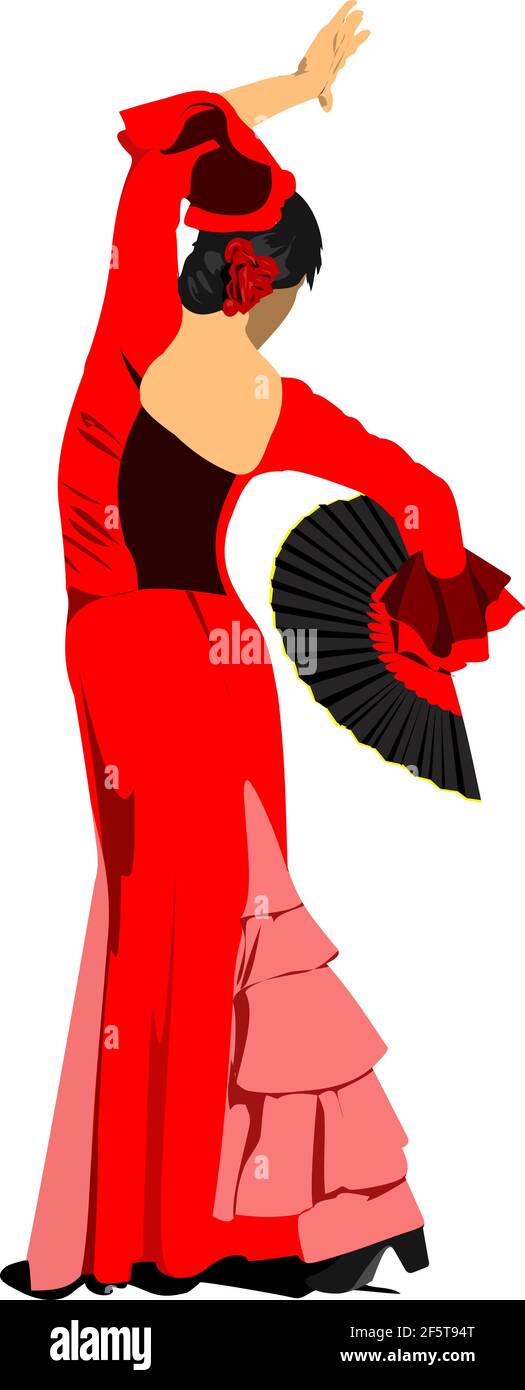 Belle jeune femme dansant flamenco isolée sur blanc. Illustration 3d vectorielle Illustration de Vecteur