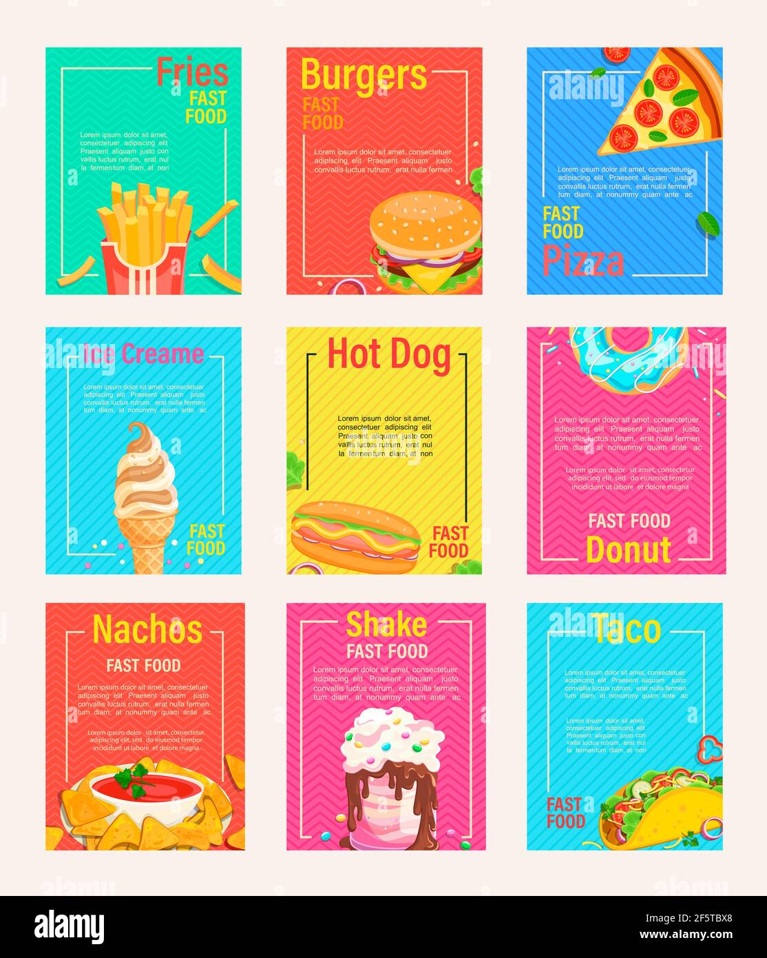 Ensemble de fast food shop flyers,des bannières. Illustration de Vecteur