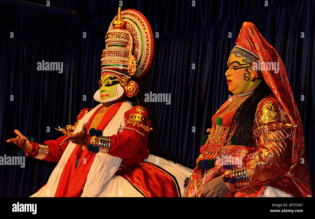 khatakali danse et préparation Banque D'Images