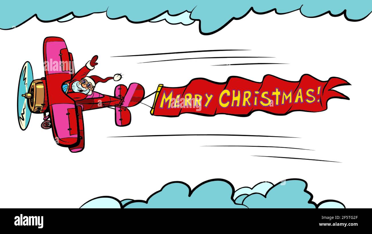 Joyeux Noël Père Noël dans l'avion Image Vectorielle Stock Alamy