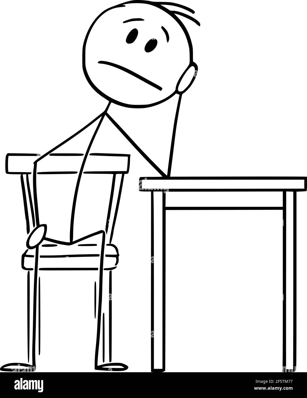 Homme fatigué ou déprimé assis à la maison sur la chaise et la pensée, Illustration de la figure de bâton de dessin vectoriel Illustration de Vecteur
