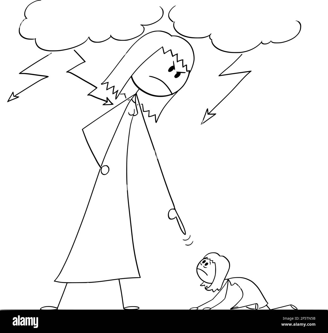 Femme oppressant une autre femme en utilisant sa puissance, Vector Cartoon Stick Figure Illustration Illustration de Vecteur