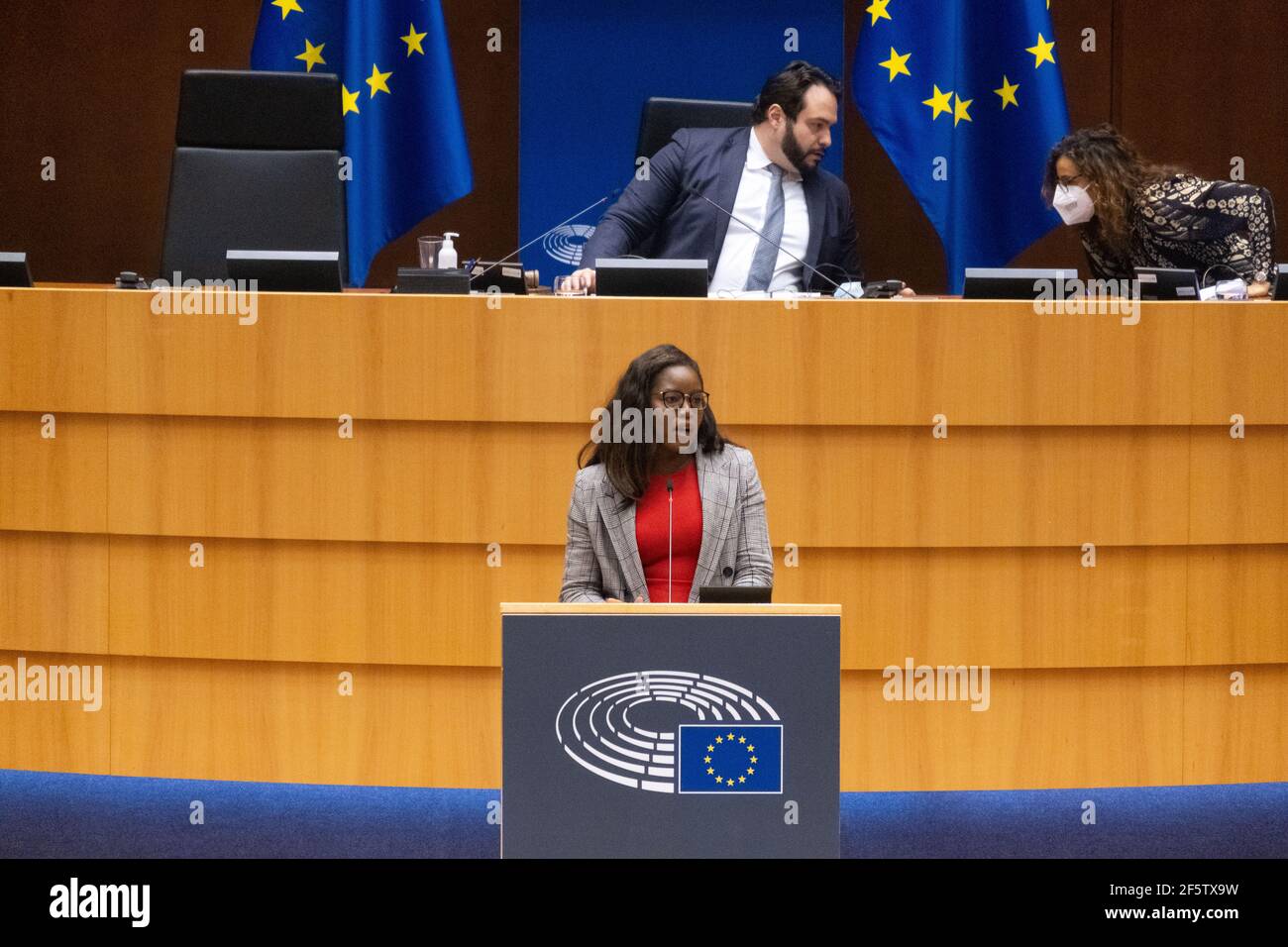 Session plénière du Parlement européen. Bruxelles le 25/03/2021. Photographie par Martin Bertrand. Session plénière au Parlement européen. Bruxelles l Banque D'Images