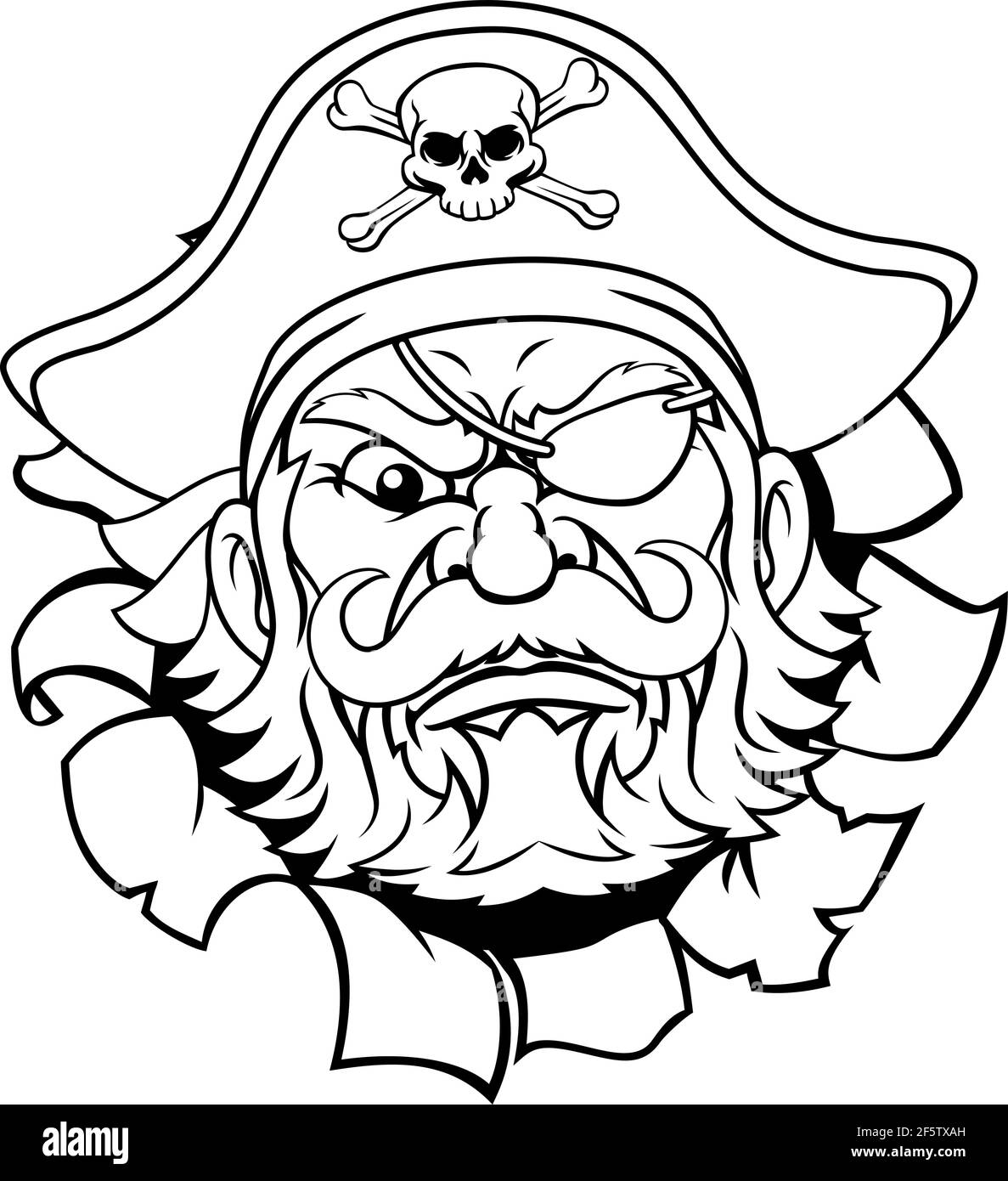 Pirate Capitaine Cartoon Mascot Déchirant Arrière-Plan Illustration de Vecteur