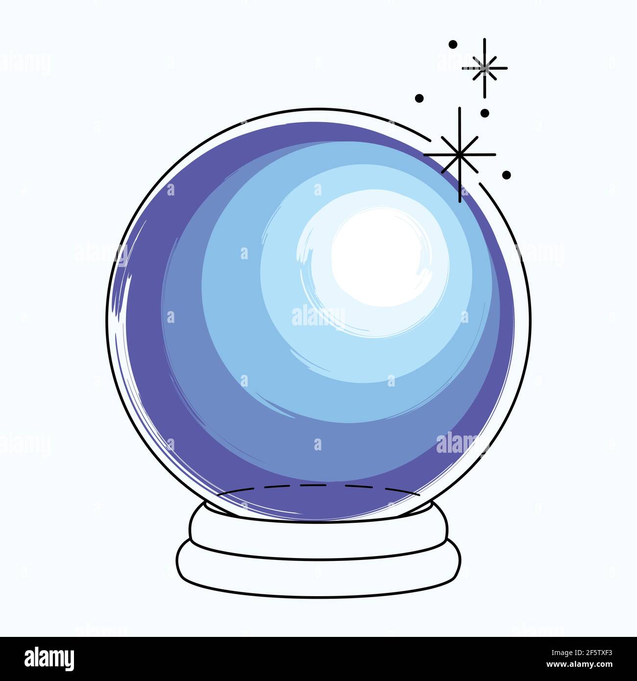 Illustration minimaliste d'une boule magique pour la divination. Dessin au trait avec des taches bleues Illustration de Vecteur
