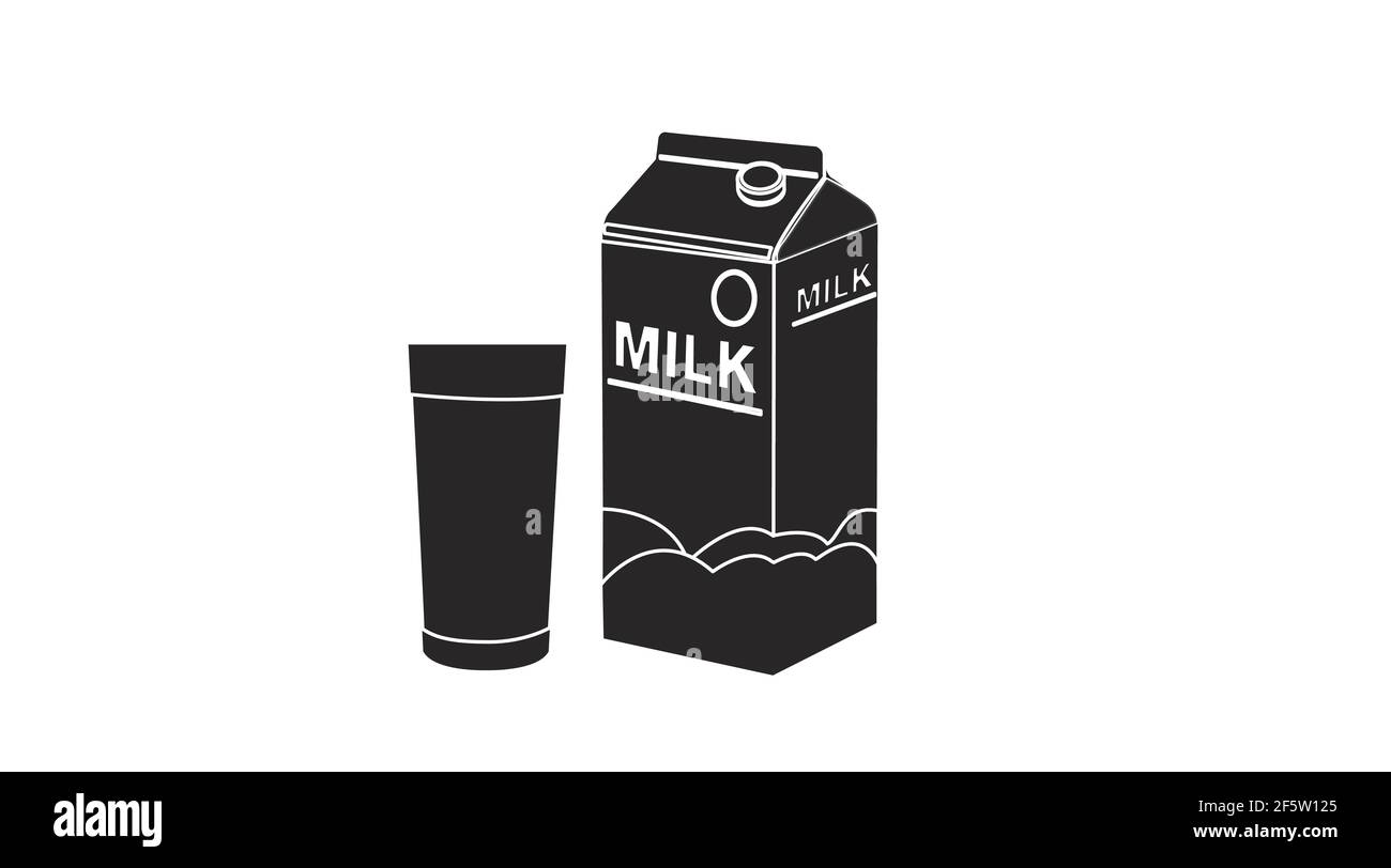 Icône lait. Boîte ou carton de lait noir et blanc isolé Vector et un verre de lait Illustration de Vecteur