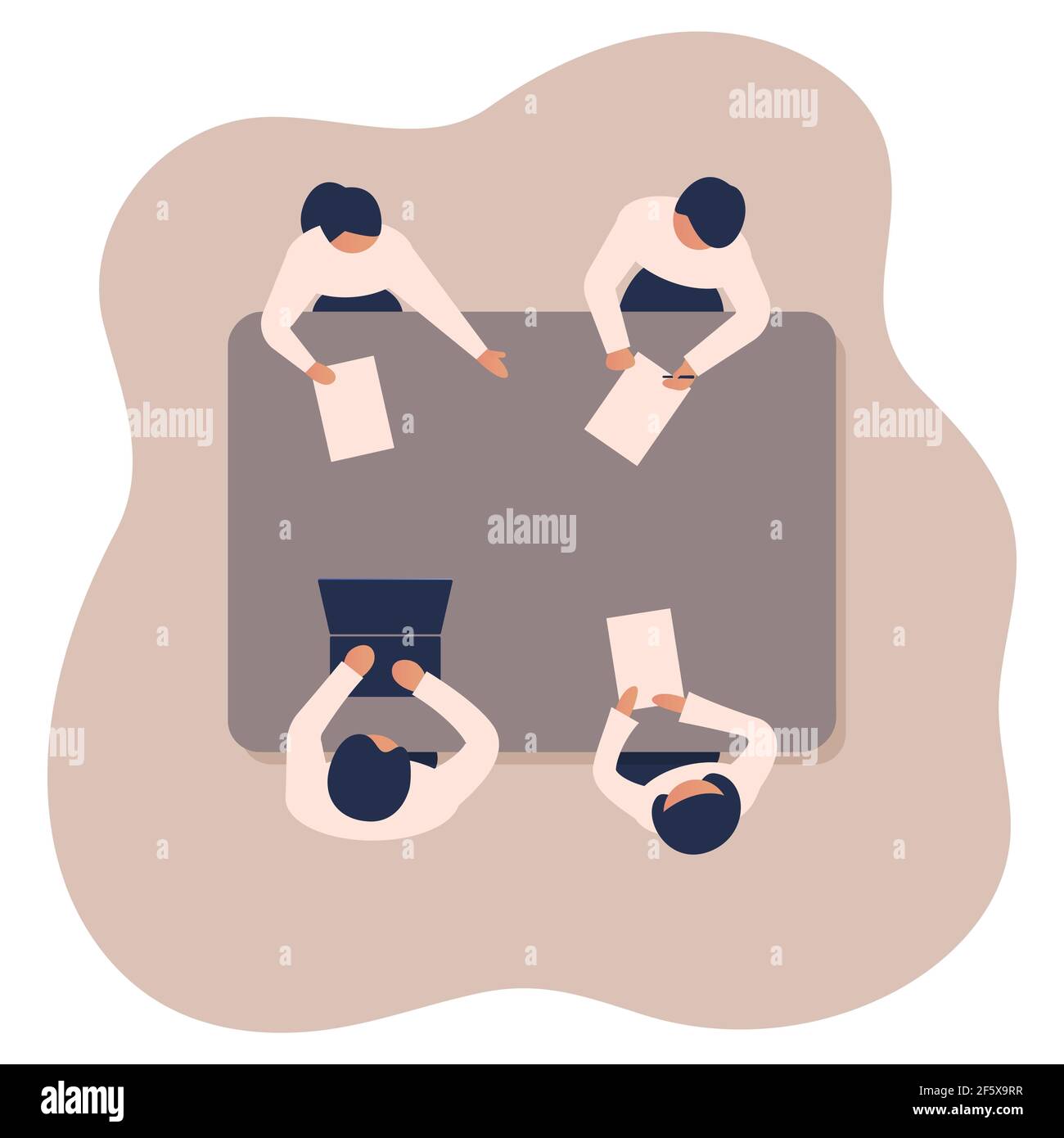 Les collègues s'assoient à table pour les réunions d'affaires, vue de dessus. L'équipe discute des problèmes de production et recherche une solution.travailler en équipe pour trouver une solution ou une décision Illustration de Vecteur
