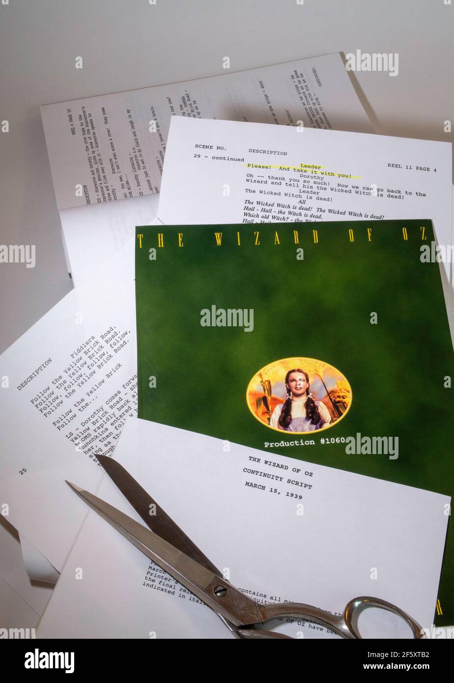 Script de continuité « The Wizard of Oz » 1939, États-Unis Banque D'Images