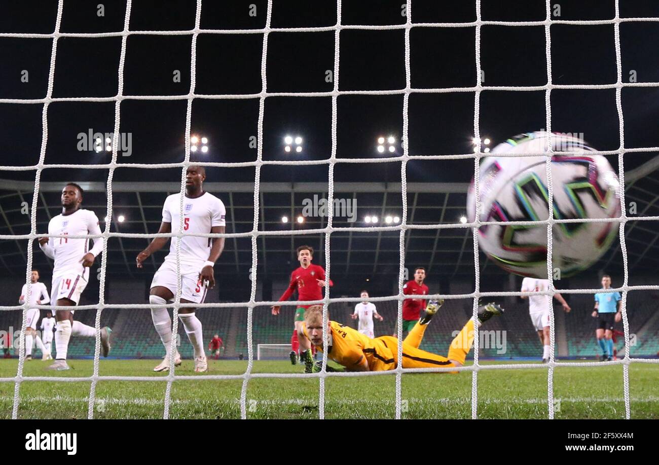 Dany Mota Carvalho du Portugal marque le premier but du match de l'UEFA European Under-21 Championship Group D 2021 au stade Stozice de Ljubljana, Slovénie. Date de la photo: Dimanche 28 mars 2021. Banque D'Images