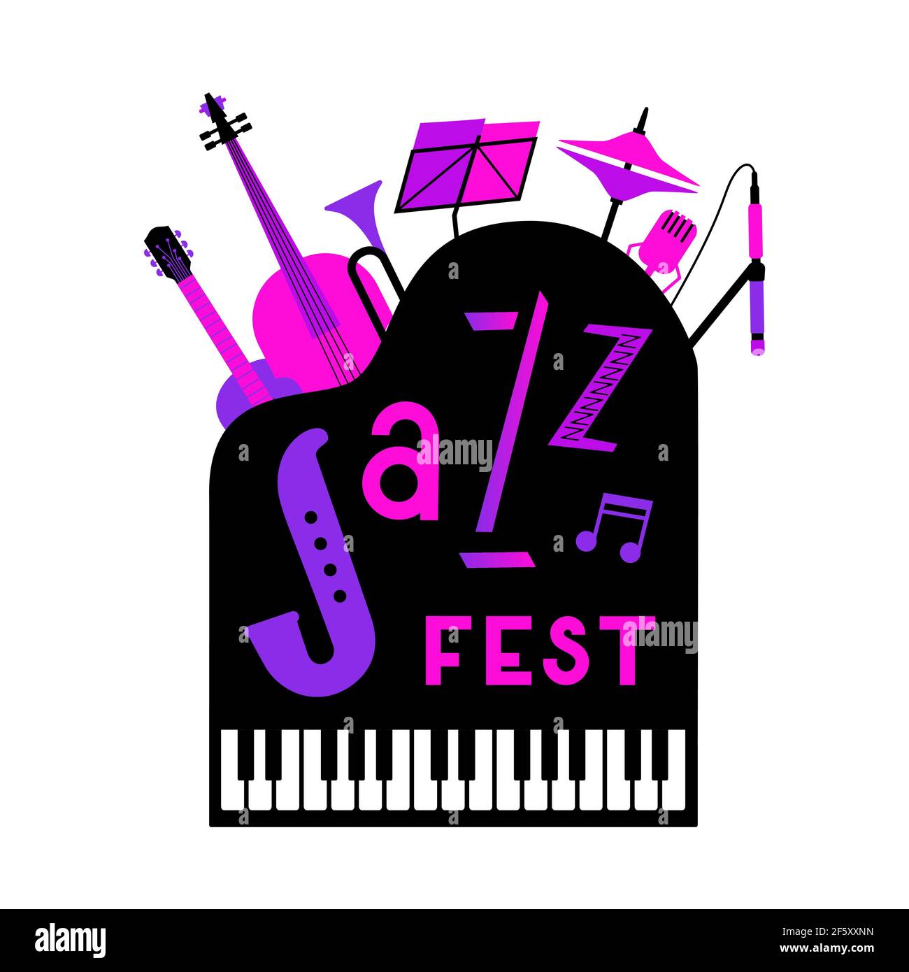 Jazz Fest instruments de musique icône de vecteur couleur néon brillant Illustration de Vecteur