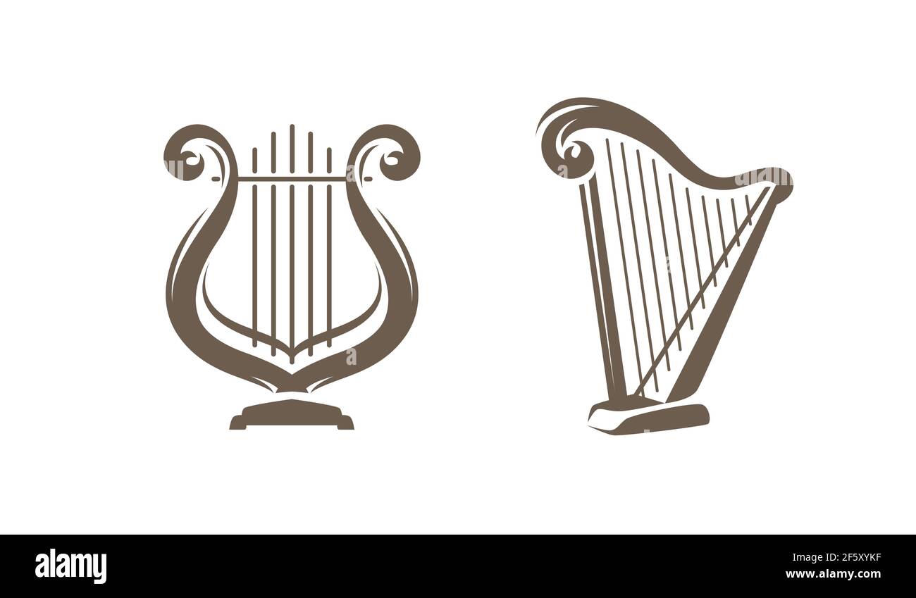 Harpe musicale, symbole lyre ou logo. Illustration vectorielle de concept de musique classique Illustration de Vecteur