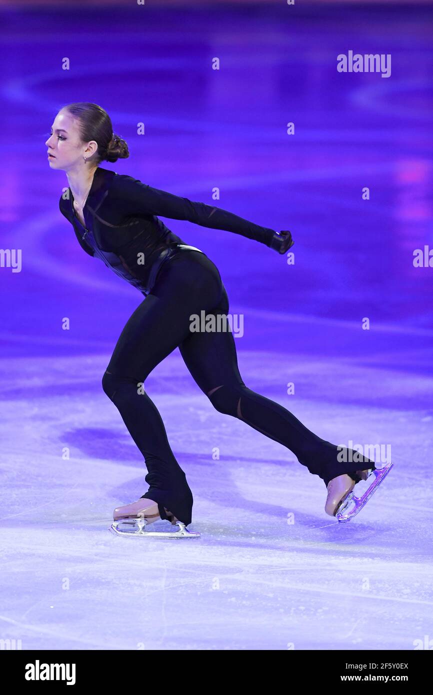 Stockholm, Suède. 28 mars 2021. Alexandra TRUSOVA FSR, lors du Gala d'exposition aux Championnats du monde de patinage artistique 2021 de l'UIP au Globe Ericsson, le 28 mars 2021 à Stockholm, Suède. Credit: Raniero Corbelletti/AFLO/Alay Live News Banque D'Images