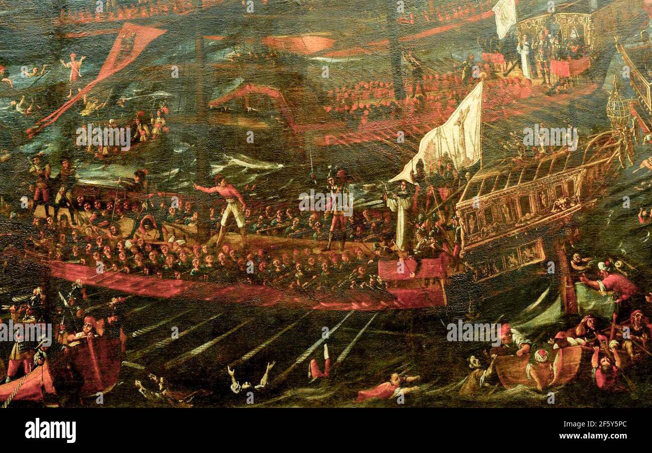 Bataille navale de Lepanto, 1571. Détails. Artiste inconnu. Museo Naval, Madrid Banque D'Images