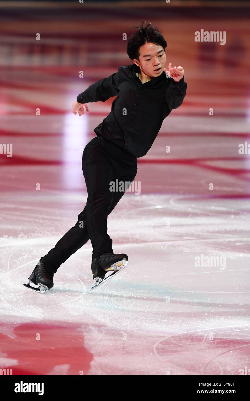 Stockholm, Suède. 28 mars 2021. Yuma KAGIYAMA JPN, lors du Gala d'exposition aux Championnats du monde de patinage artistique 2021 de l'UIP au Globe Ericsson, le 28 mars 2021 à Stockholm, Suède. Credit: Raniero Corbelletti/AFLO/Alay Live News Banque D'Images