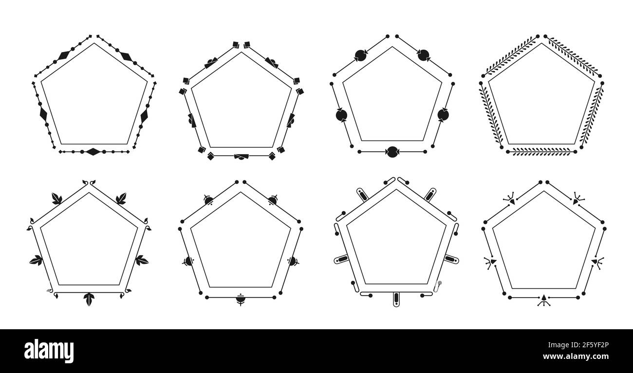 Cadre décoratif floral Pentagone de style vintage, idéal pour le menu, la page de livre ou le certificat, l'étiquette, l'étiquette. Décor décoratif élégant bordure pour texte de mariage carte d'invitation Illustration vectorielle isolée Illustration de Vecteur