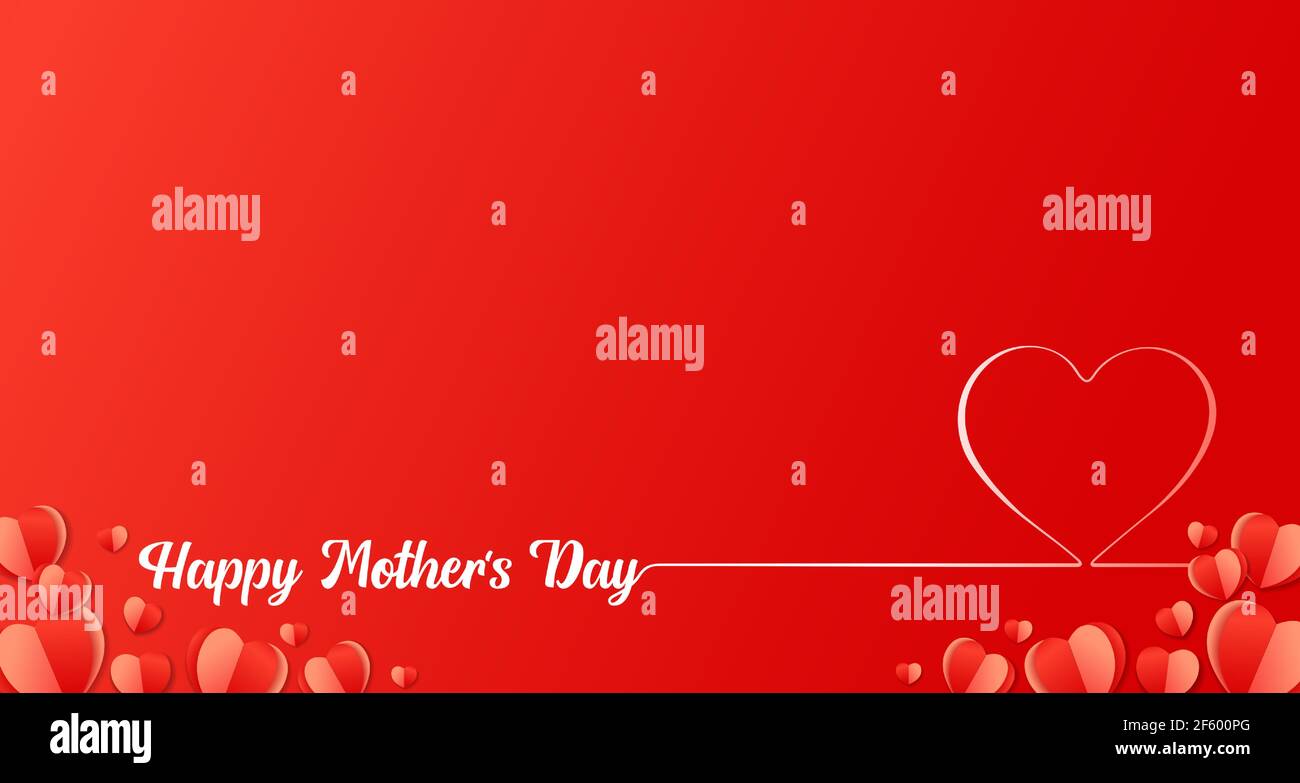 Lettres « Happy Mothers Day » avec motif coeur en papier. Bannière Web pour l'inscription de la fête des mères pour la carte de voeux de maman avec de beaux coeurs rouges Illustration de Vecteur