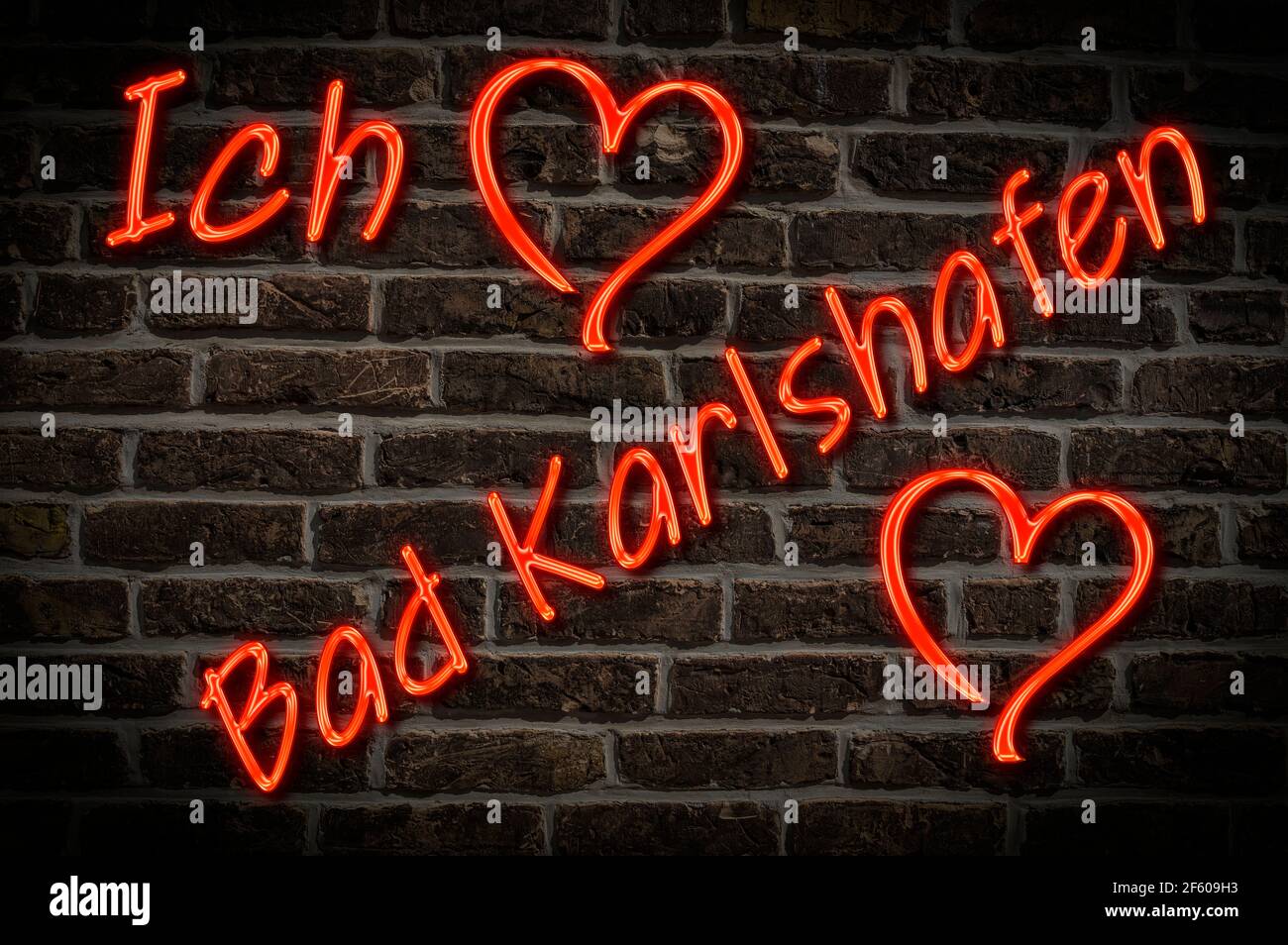 Leuchtreklame, ICH liebe Bad Karlshafen, Hessen, Deutschland, Europa | Publicité éclairée, J'aime Bad Karlshafen, Hesse, Allemagne, Europe Banque D'Images