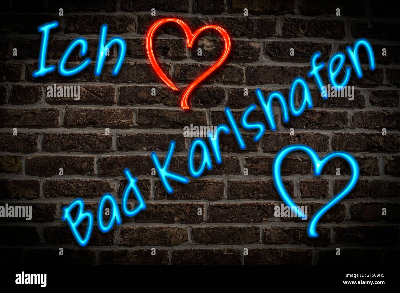 Leuchtreklame, ICH liebe Bad Karlshafen, Hessen, Deutschland, Europa | Publicité éclairée, J'aime Bad Karlshafen, Hesse, Allemagne, Europe Banque D'Images
