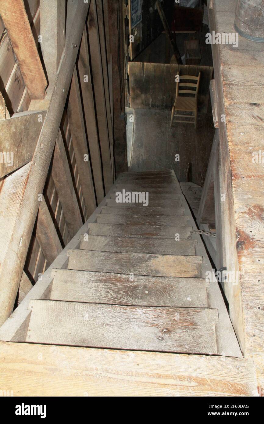 Intérieur de Woodson's Mill, moulin historique de Virginie, États-Unis Banque D'Images