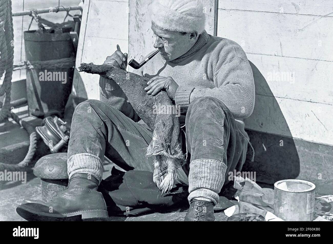 GEORGE MURRAY LEDICK (1876-1956) explorateur et chirurgien naval anglais de l'antarctique Skinning un pingouin en 1910 pendant Terra de Robert Falcon Scott Expédition Nova 1911-1912 Banque D'Images
