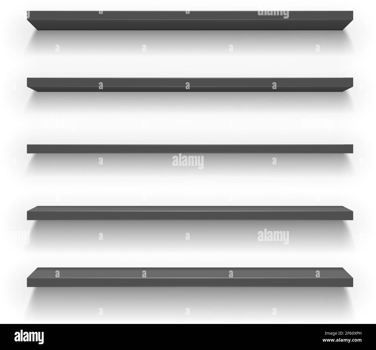 Jeu d'étagères en plastique noir vectoriel ou en métal ou en bois avec un angle de vue différent sur fond blanc Illustration de Vecteur