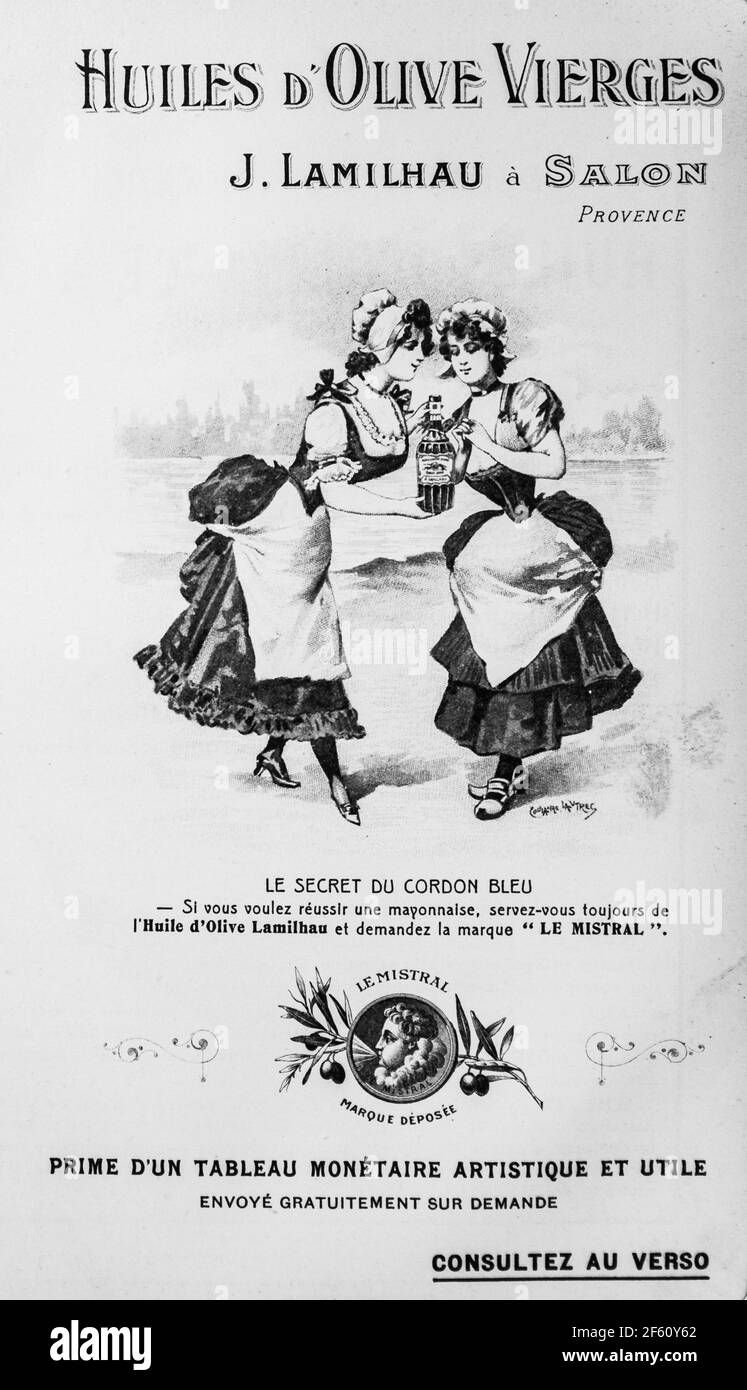 publicite pour l'huile d'olive, annuelle de l'épicerie française, 1911 Banque D'Images