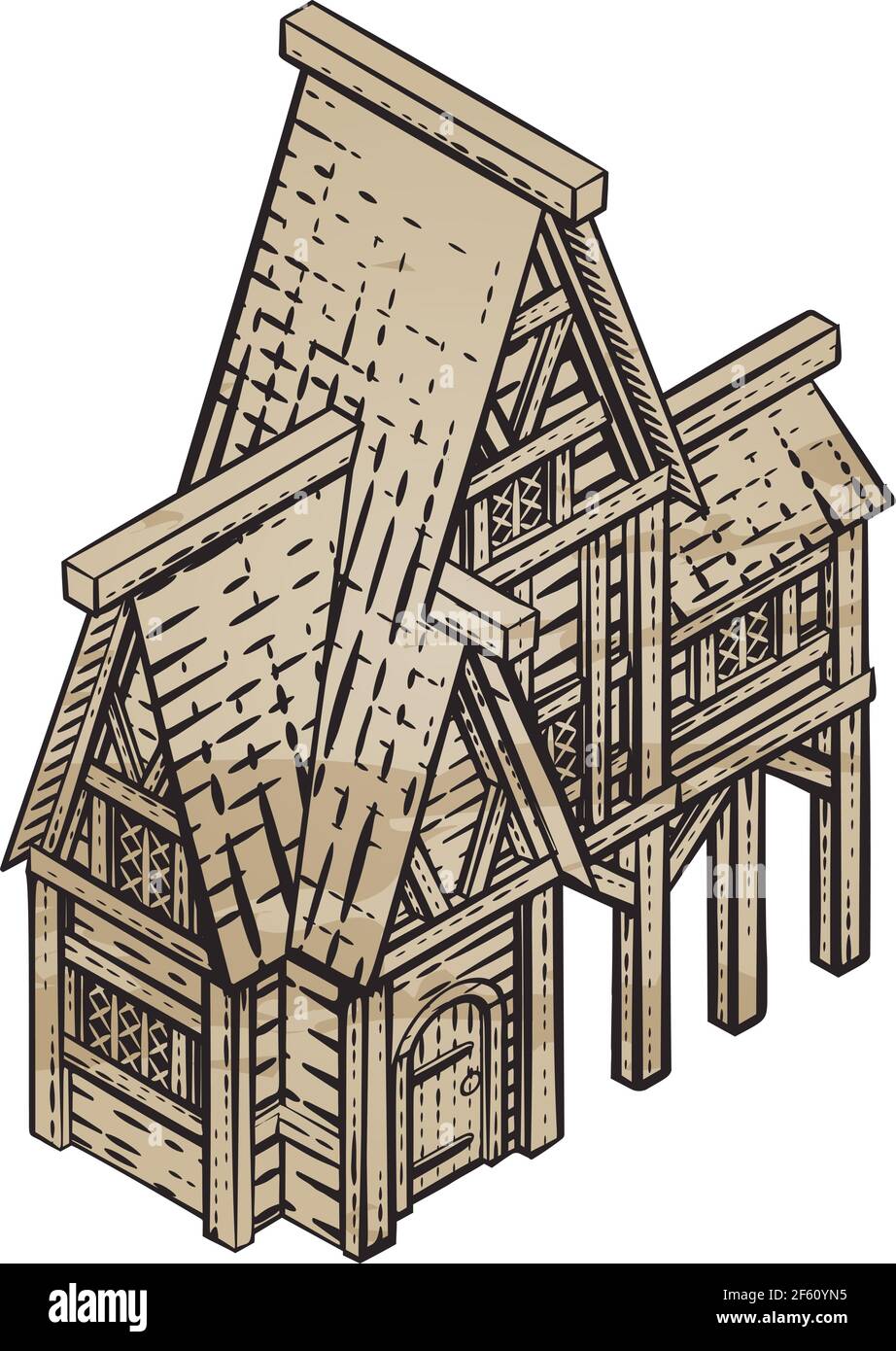 Carte du bâtiment médiéval icône Illustration ancienne Illustration de Vecteur