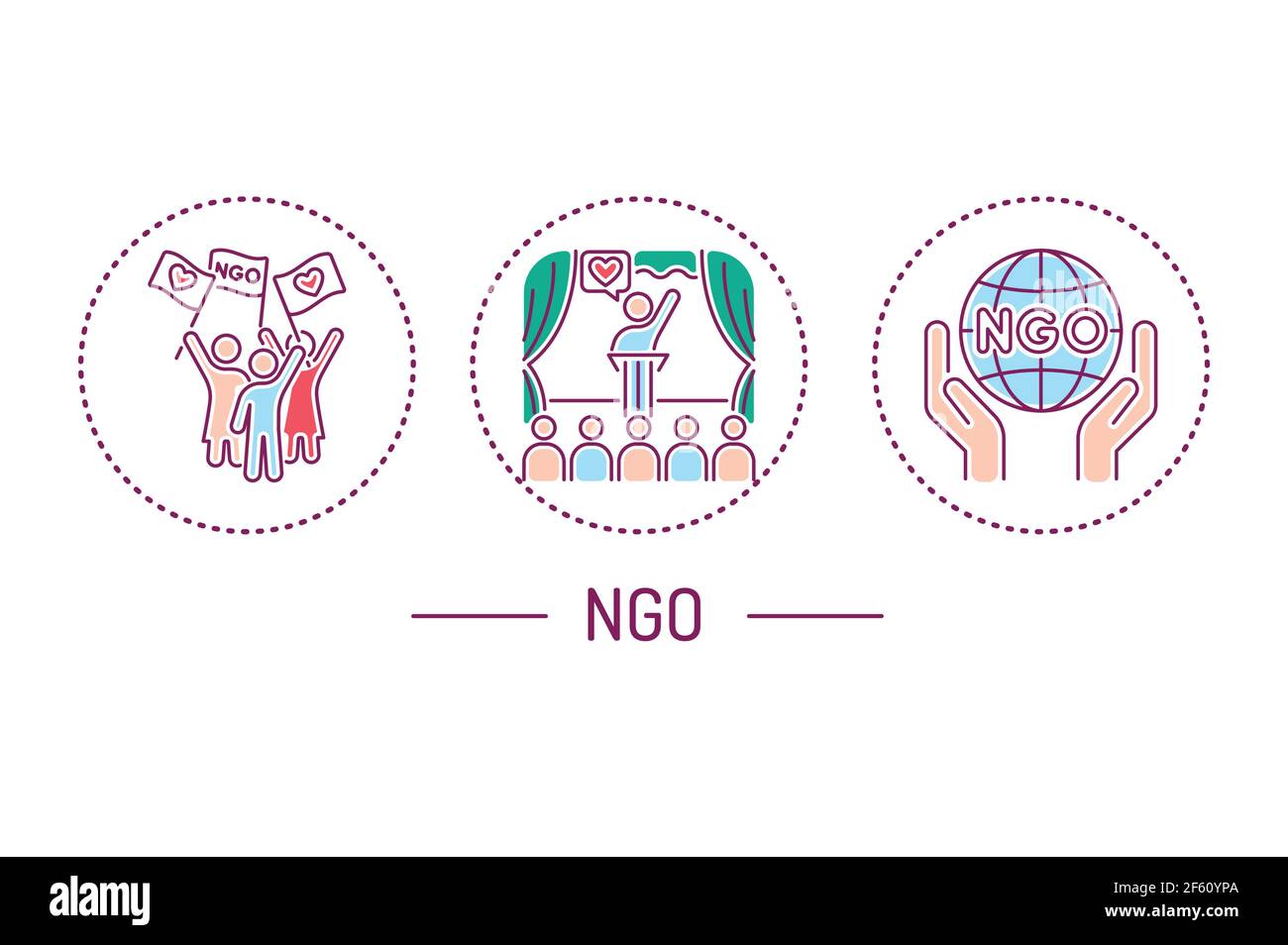 Concept d'icônes de ligne de couleur NGO. Communauté à but non lucratif. Charité, concept d'aide humanitaire. Illustration de Vecteur Concept d'icônes de ligne de couleur NGO. Communauté à but non lucratif. Charité, concept d'aide humanitaire. Illustration de Vecteur