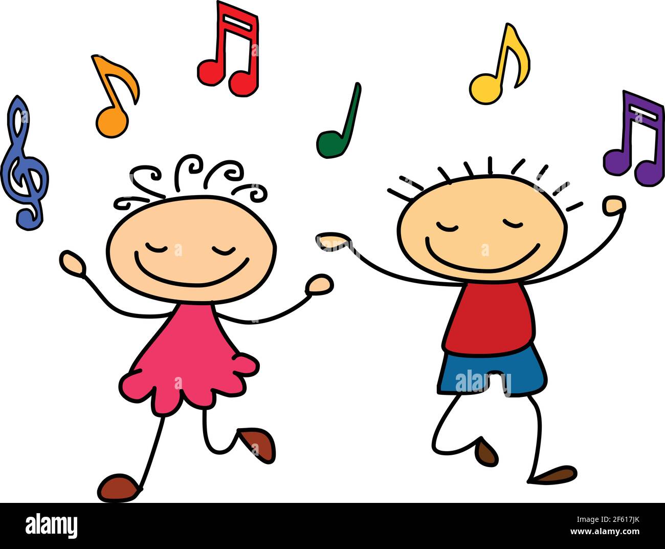 Musique enfants dessin animé Happy stick figure enfants danse vecteur isolé sur fond blanc Illustration de Vecteur