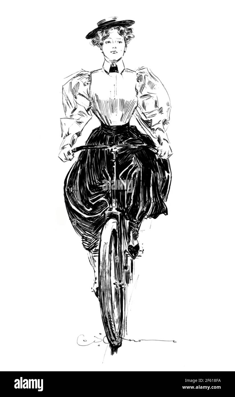 Gibson Girl Bicycling, 1895 Banque D'Images
