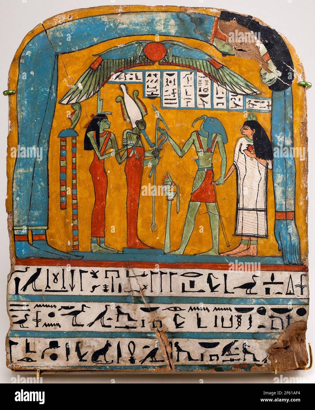 Stela funéraire avec les divinités égyptiennes Banque D'Images