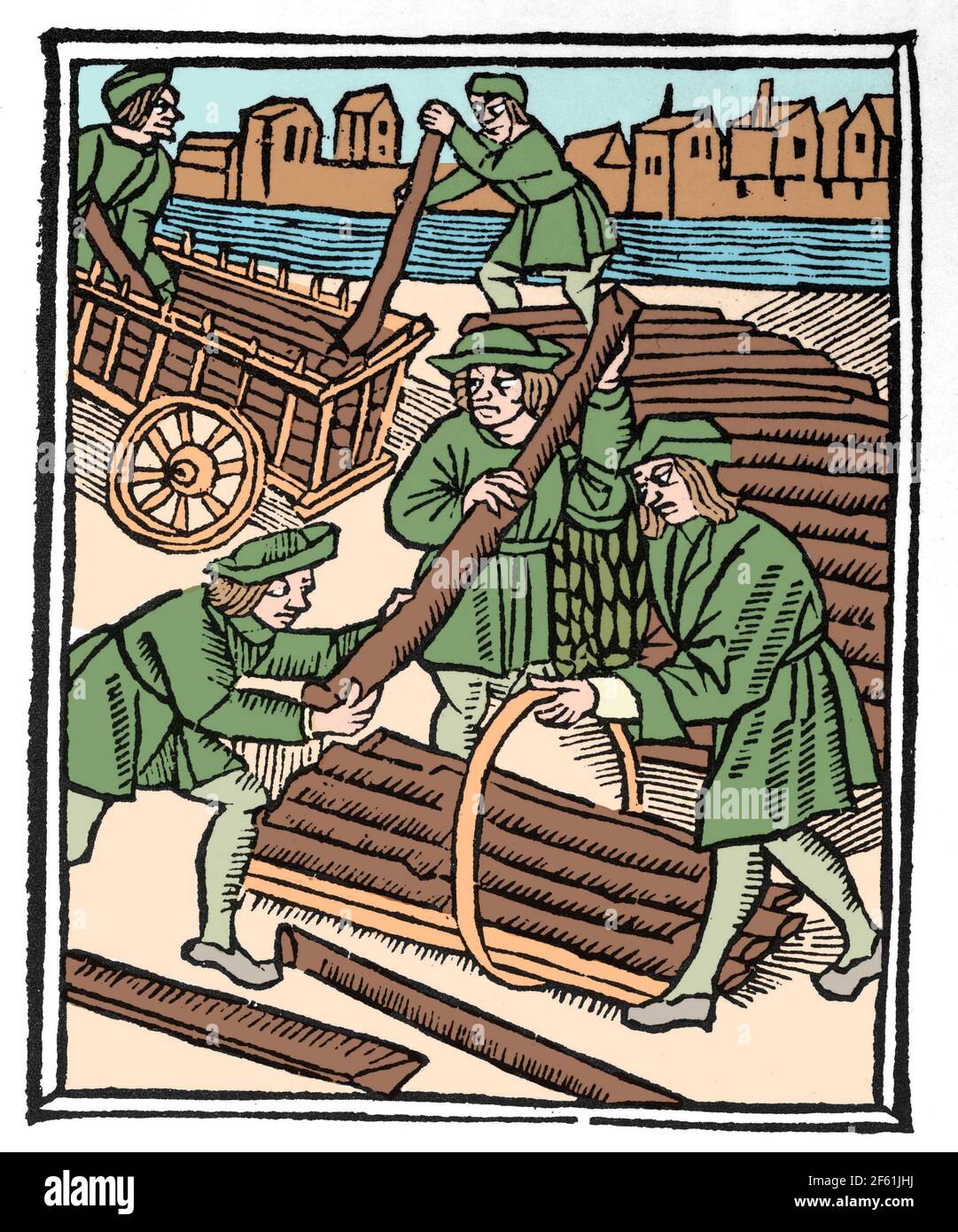 Les transporteurs de bois, cité médiévale de métier Banque D'Images