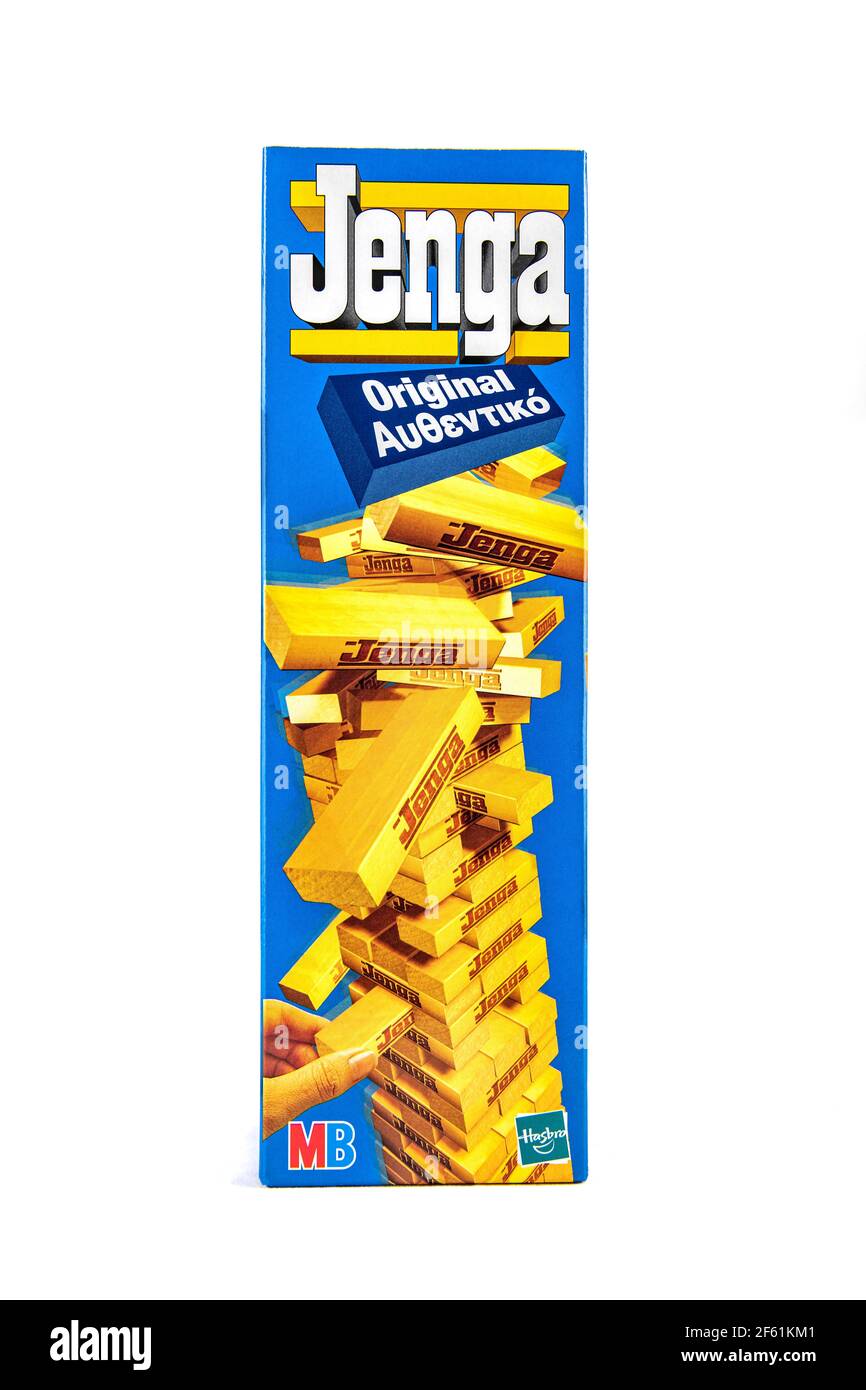 MB Games Jenga - avant de la boîte Banque D'Images
