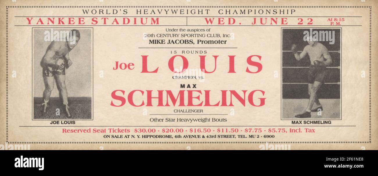 Championnat du monde de poids lourd, Louis contre Schmeling, 1938 Banque D'Images