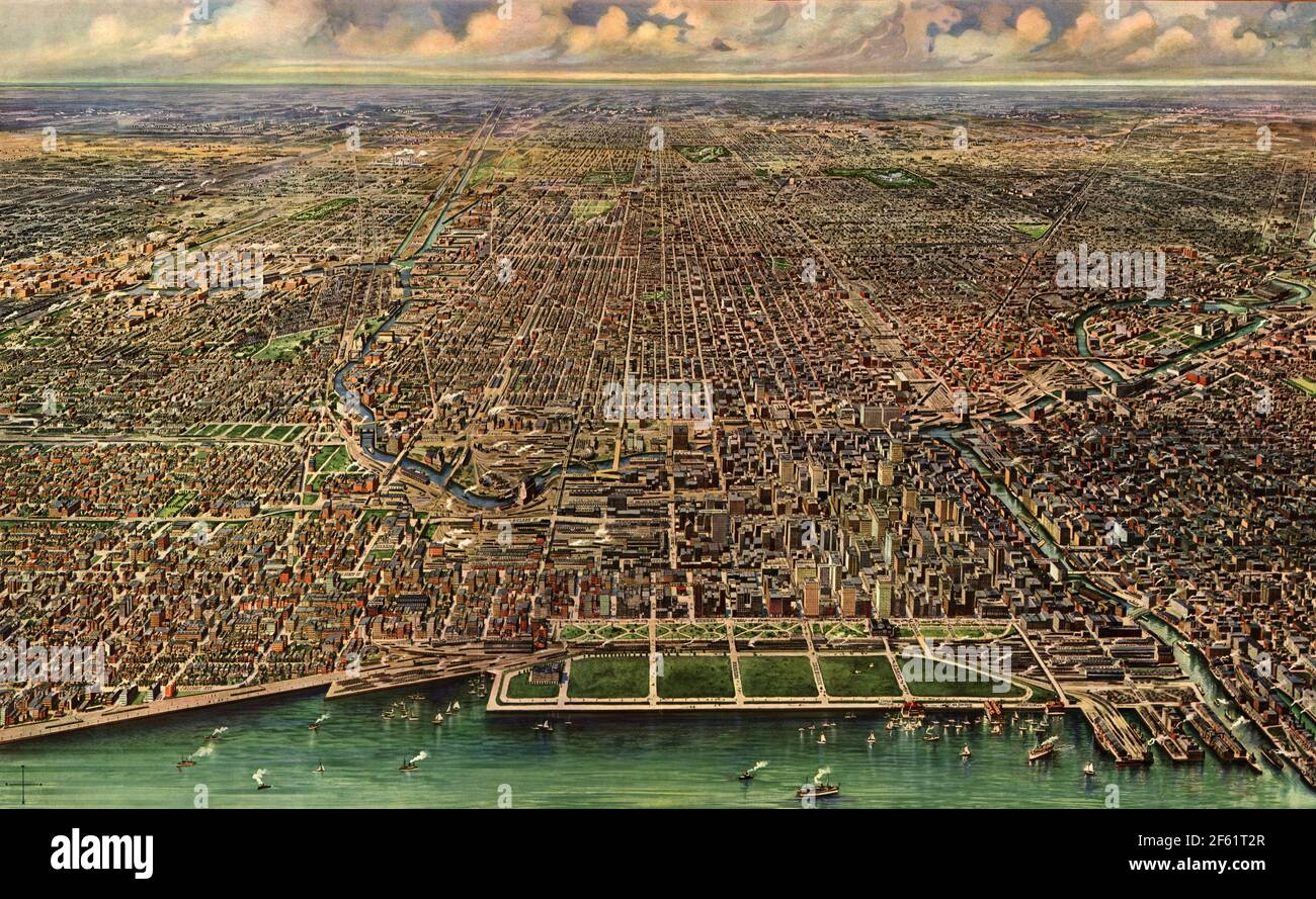 Chicago, vue aérienne, 1916 Banque D'Images