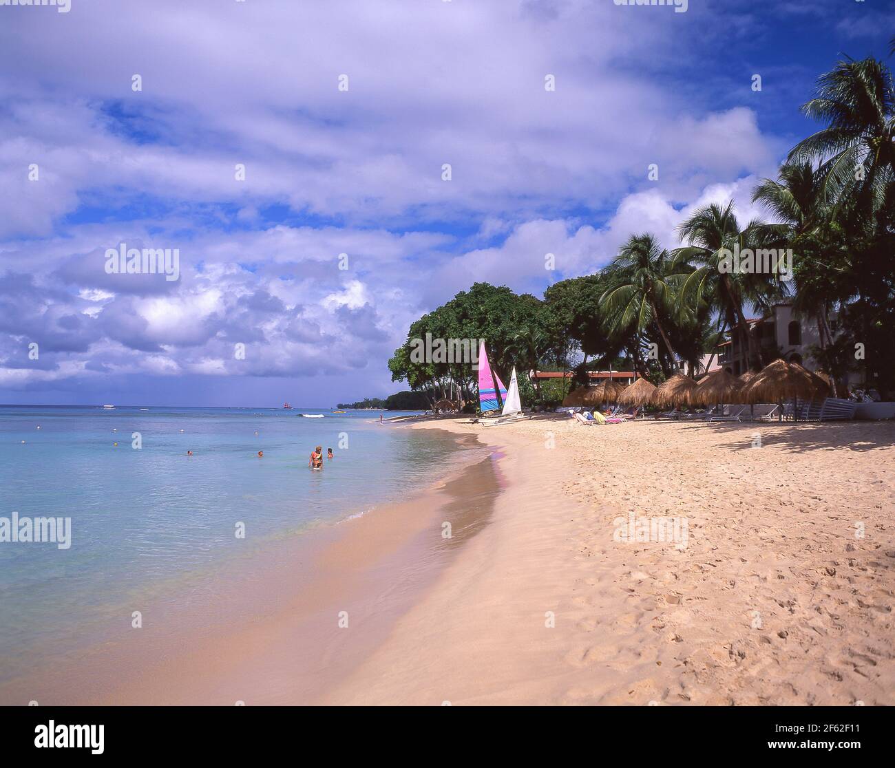 Vue sur la plage, la Barbade, Tamarind Cove, Lesser Antilles, Caribbean Banque D'Images