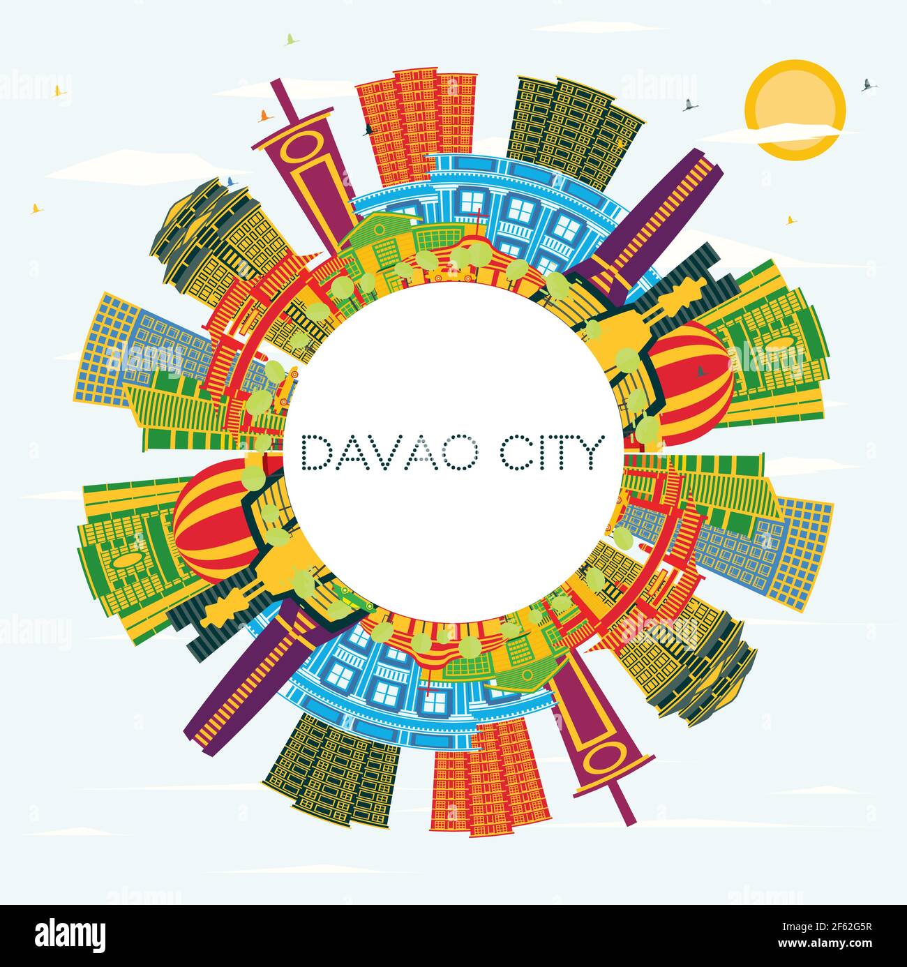 Davao City Philippines Skyline avec des bâtiments couleur, ciel bleu et espace de copie. Illustration vectorielle. Voyages d'affaires et tourisme Illustration. Illustration de Vecteur