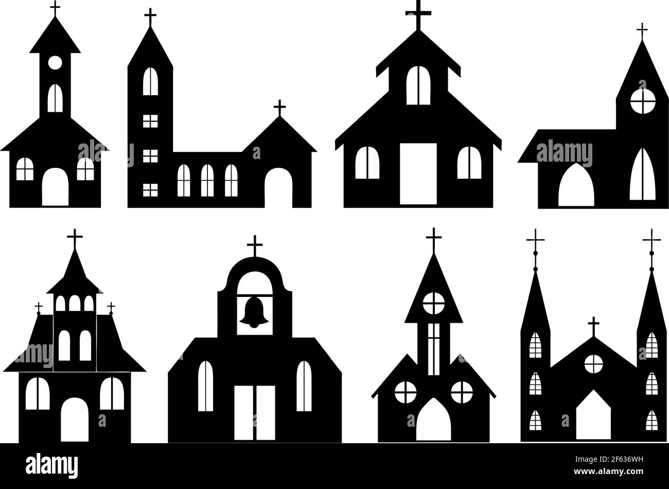 Ensemble de différentes curches orthodoxes et catholiques isolées sur blanc Illustration de Vecteur