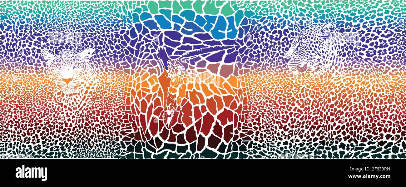 Arrière-plan coloré avec léopards et girafe Illustration de Vecteur