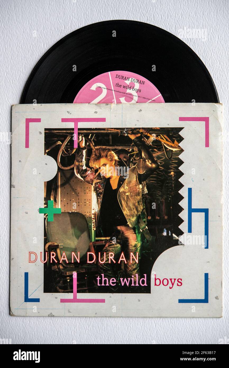 Sept pouces vinyle image de couverture version de la touche unique The Wild Boys par Duran Duran Banque D'Images