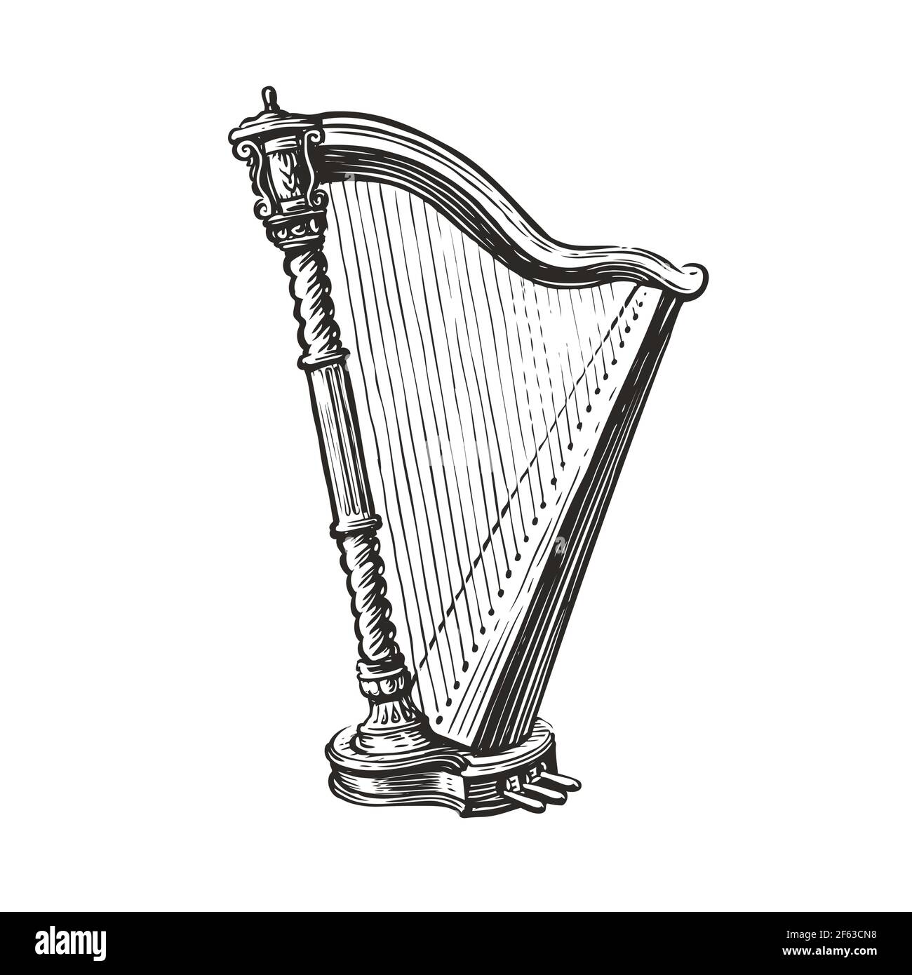 Dessin musical de harpe dessiné à la main. Illustration du vecteur de concept musical Illustration de Vecteur