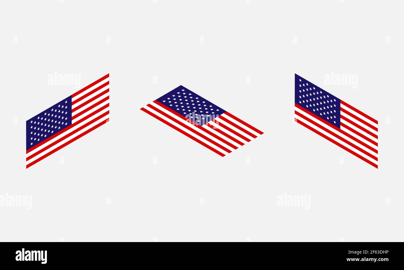 Les indicateurs Vector USA sont définis en isométrique. Drapeaux américains isolés sur fond blanc Vector EPS 10 Illustration de Vecteur