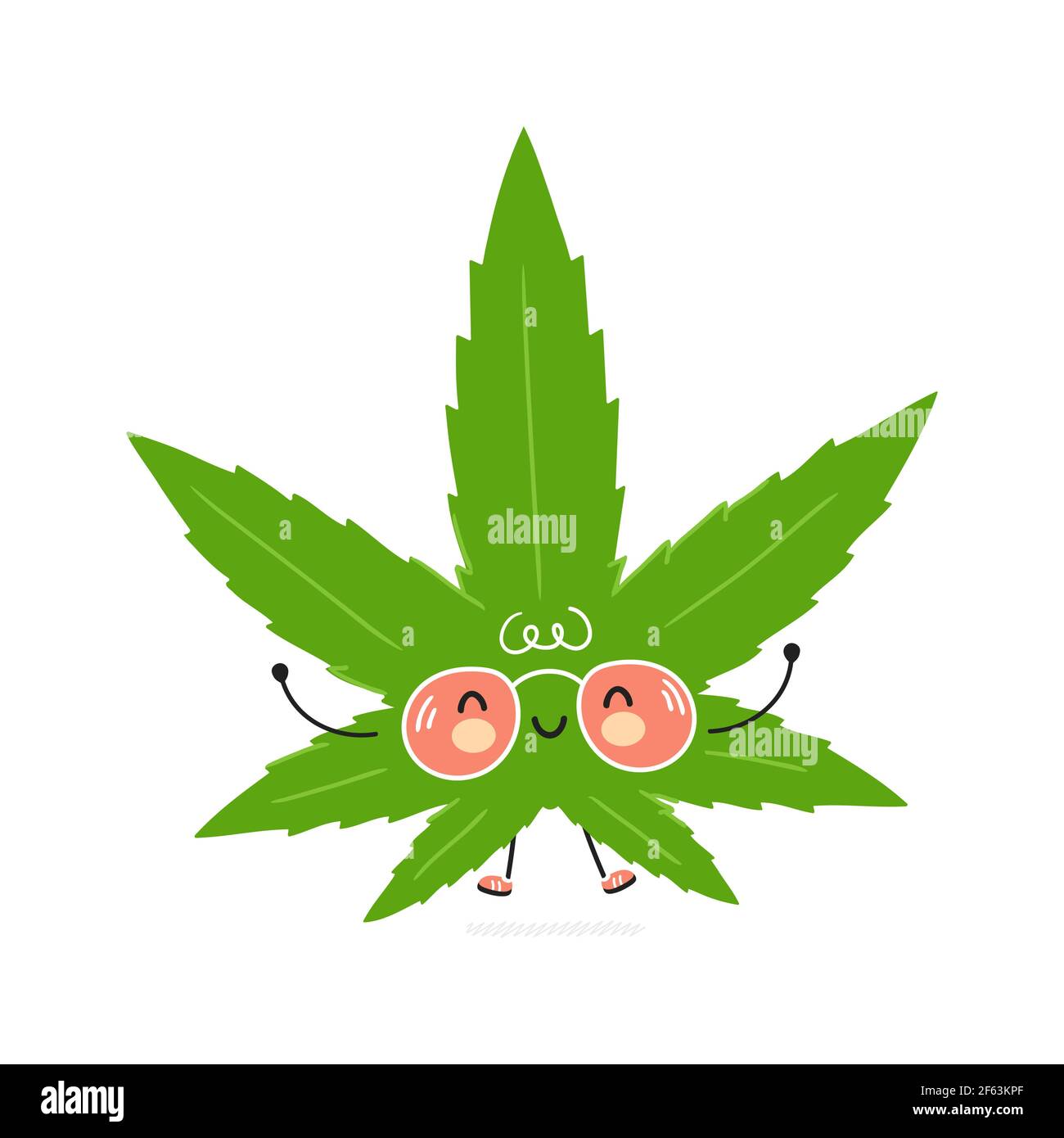 Adorable Personnage De Feuille De Marijuana Weed Drole Icone D Illustration De Personnage De Dessin Anime A La Main De Vecteur Kawaii Isole Sur Fond Blanc Concept De Caractere De Feuille De Marijuana