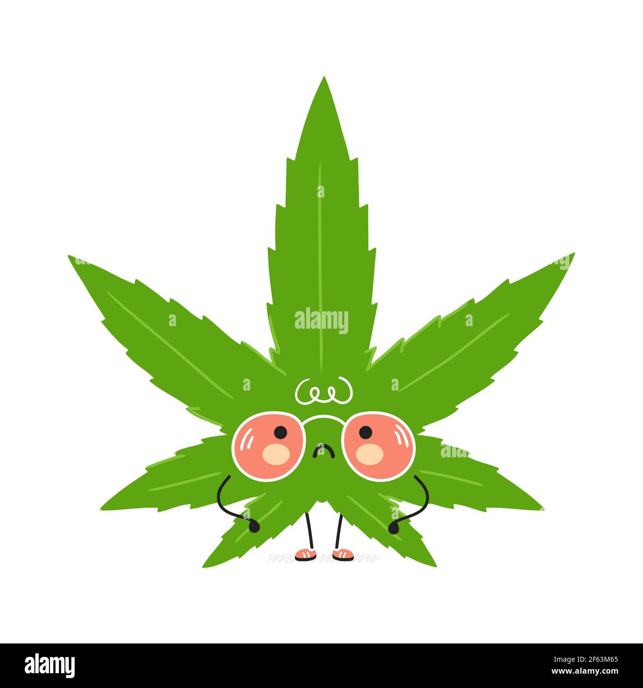 Adorable triste personnage de feuille de marijuana Weed. Icône d'illustration de personnage de dessin animé à la main de vecteur kawaii. Isolé sur fond blanc. Concept de caractère de feuille de marijuana de mauvaises herbes Illustration de Vecteur