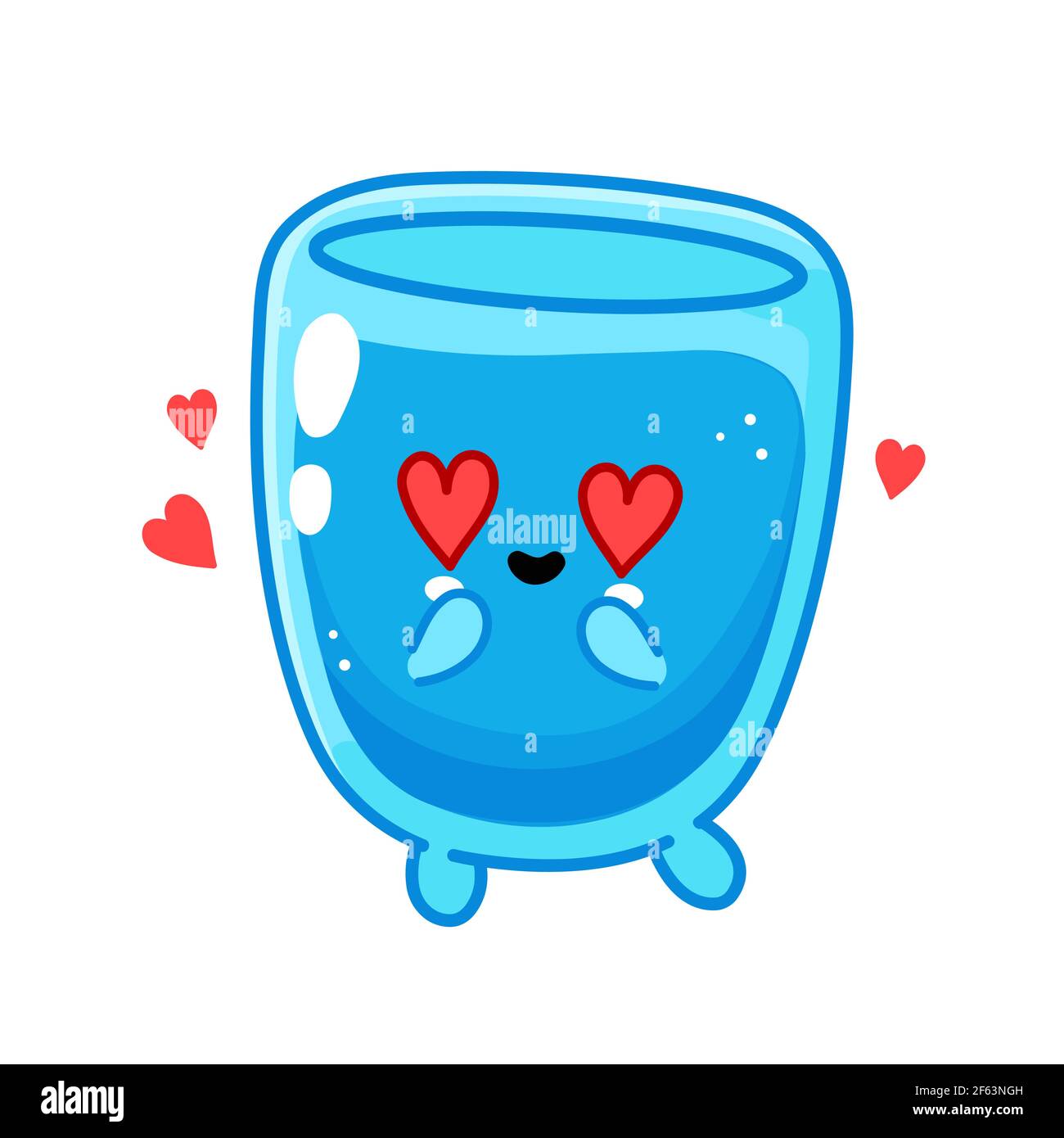 Adorable drôle de personnage de verre d'eau heureux. Icône d'illustration de personnage de dessin animé kawaii à lignes planes vectorielles. Isolé sur fond blanc. Concept de personnage en verre d'eau Illustration de Vecteur