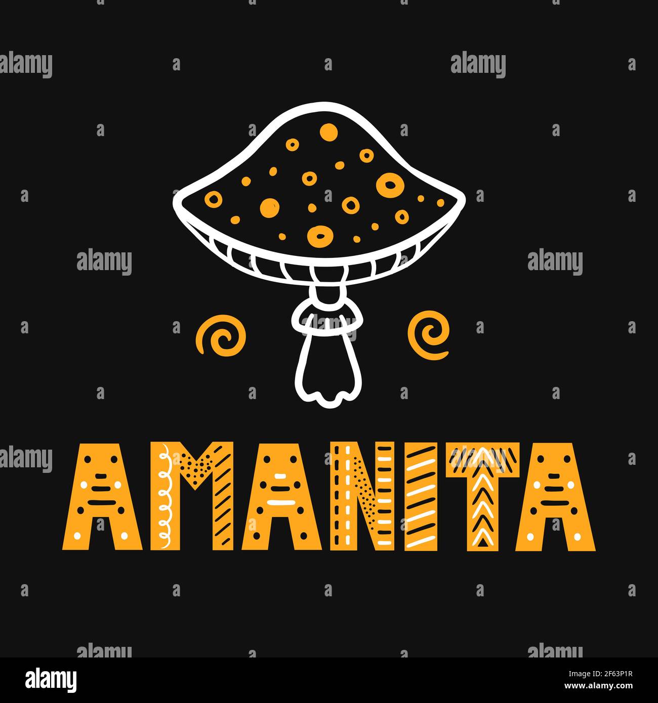 Amanita champignon. Dessin d'icône d'illustration de dessin animé vectoriel. T-shirt à champignons Amanita de l'usine Entheogen, concept d'impression d'affiches Illustration de Vecteur
