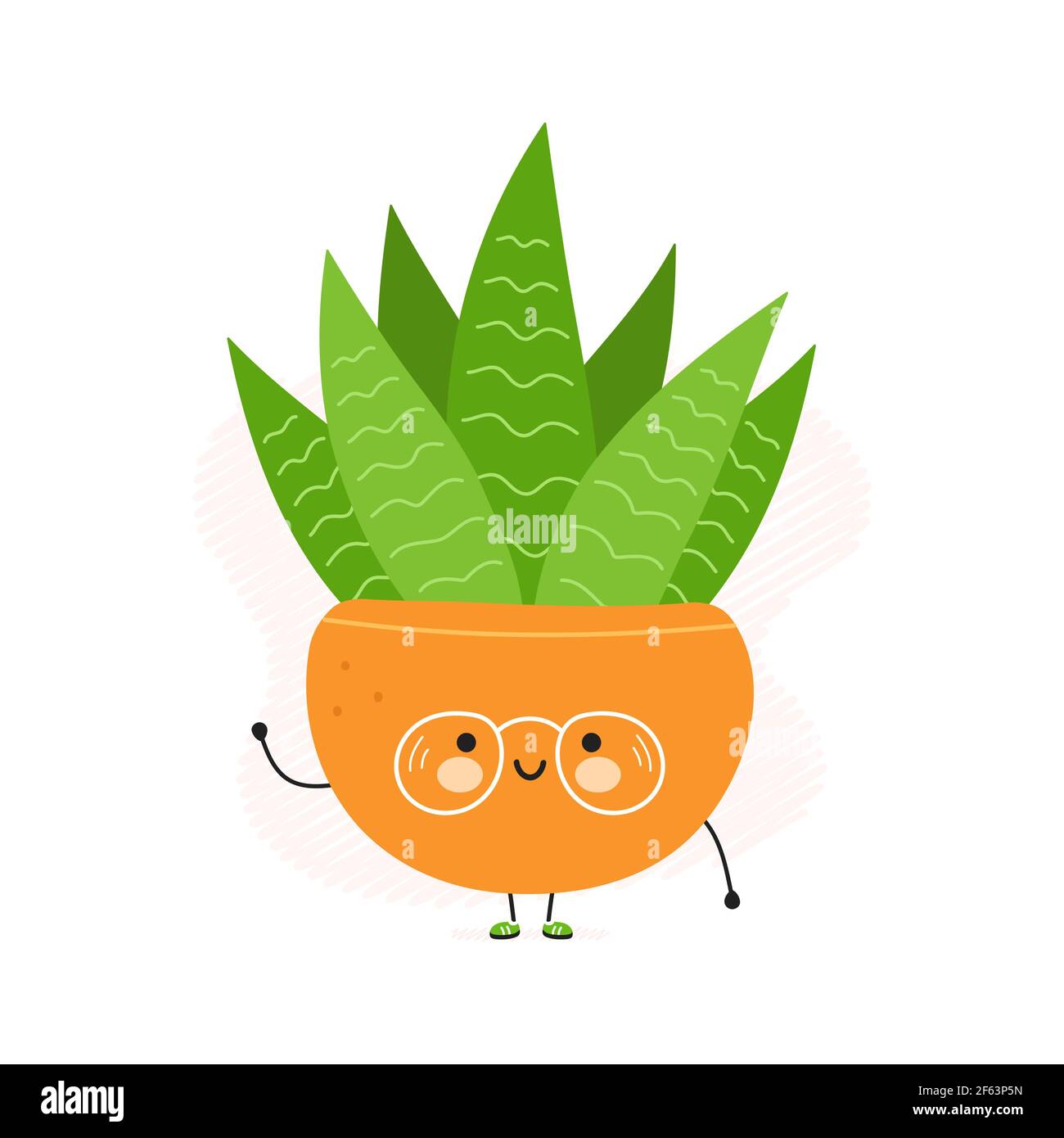 Mignon drôle succulent dans un personnage de pot. Icône d'illustration de personnage de dessin animé à la main de vecteur kawaii. Isolé sur fond blanc. Succulent dans un concept de personnage de pot Illustration de Vecteur