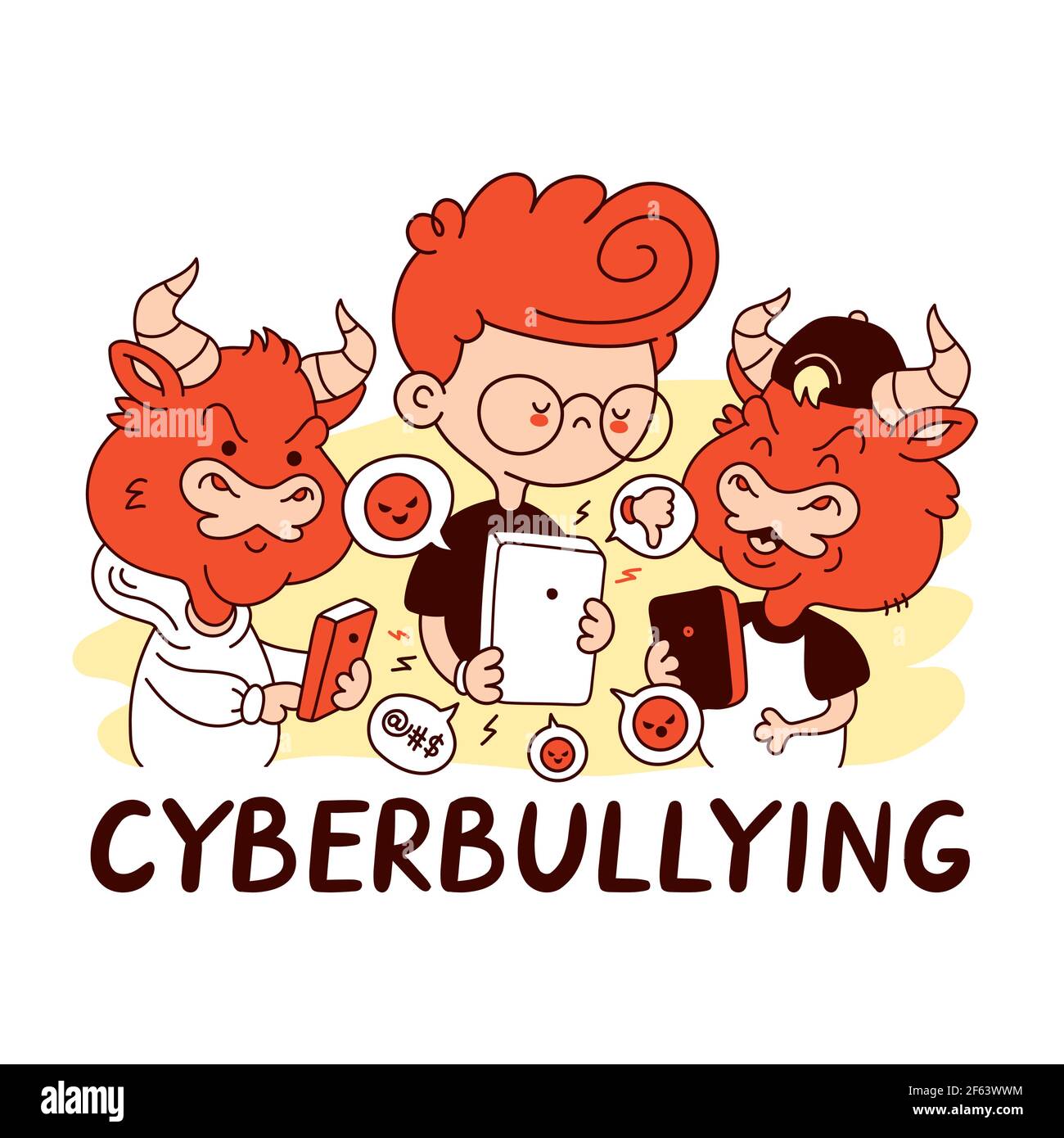 Enfant Victime D Intimidation Citation Sur La Cyberintimidation Illustration A Ligne Plate De Personnage De Dessin Anime Vectoriel Isole Sur Fond Blanc Intimidation A L Ecole Concept D Affiche De Cyberintimidation Image Vectorielle Stock