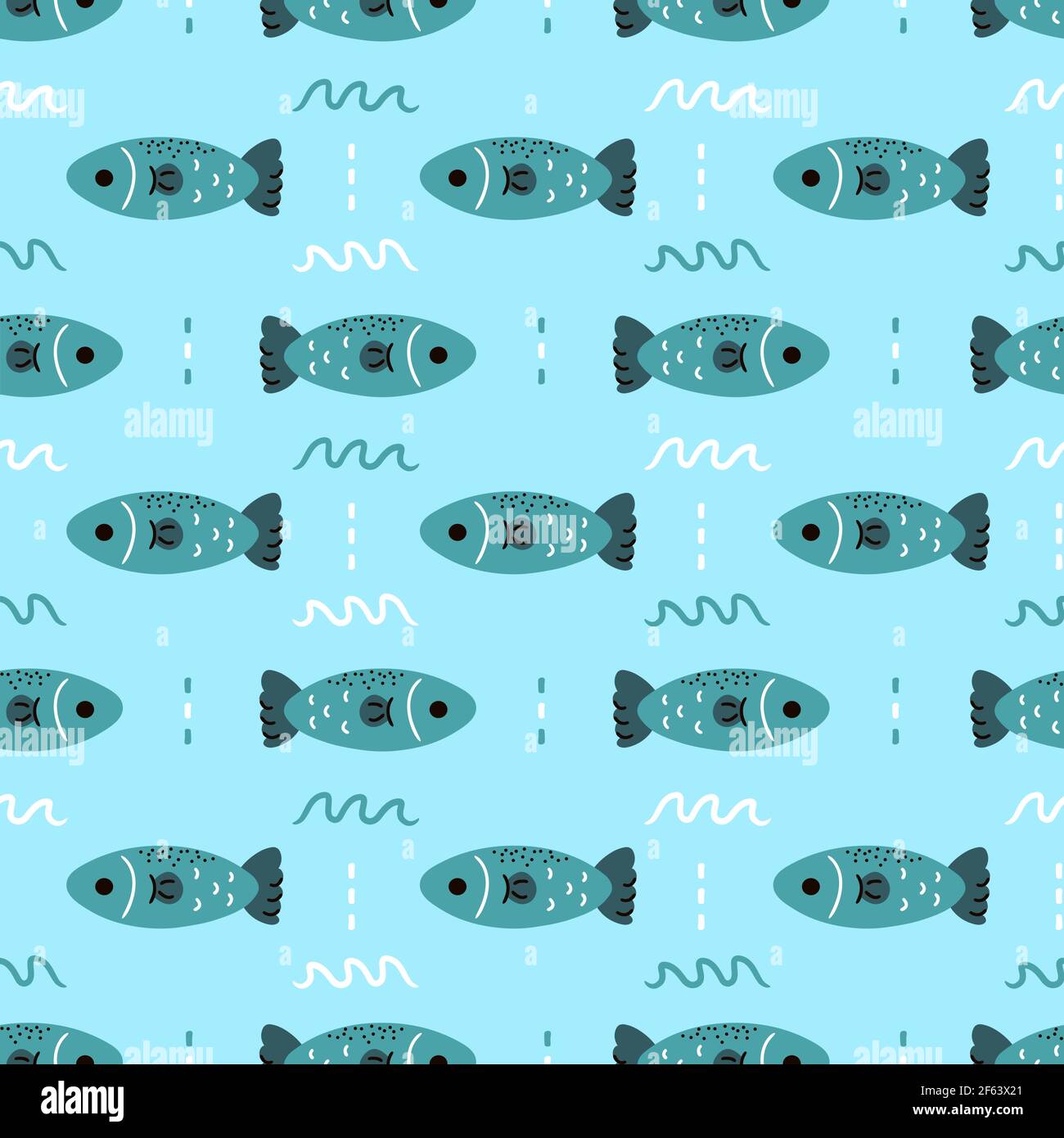 Motif simple de saumon sans couture. Dessin animé vectoriel de style minimaliste scandinave. Motif poisson dans l'eau sans couture Illustration de Vecteur