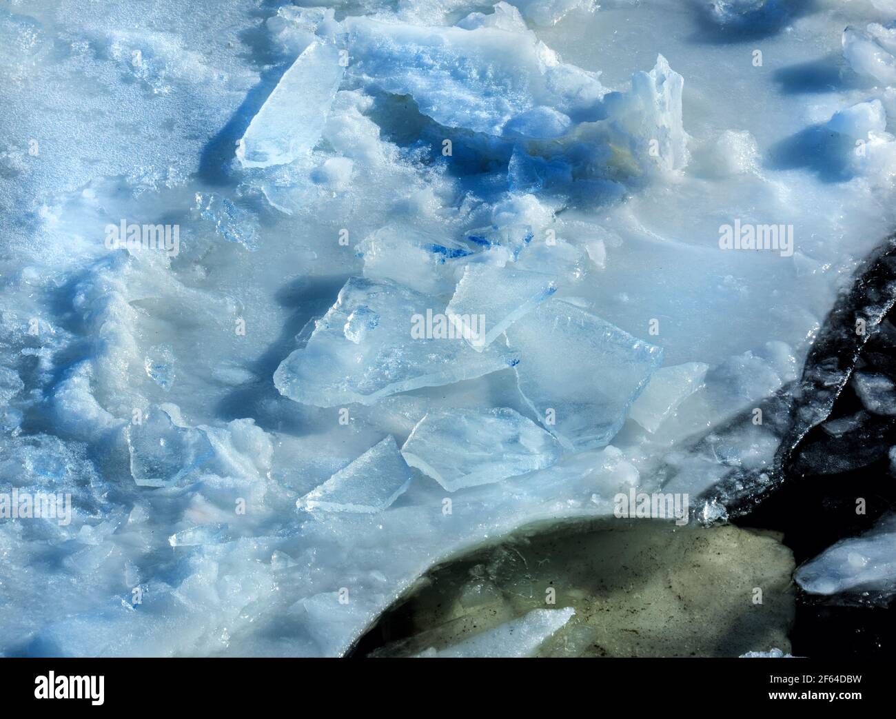 Véritable floes de glace bleu simple et charmant le jour d'hiver ensoleillé Banque D'Images